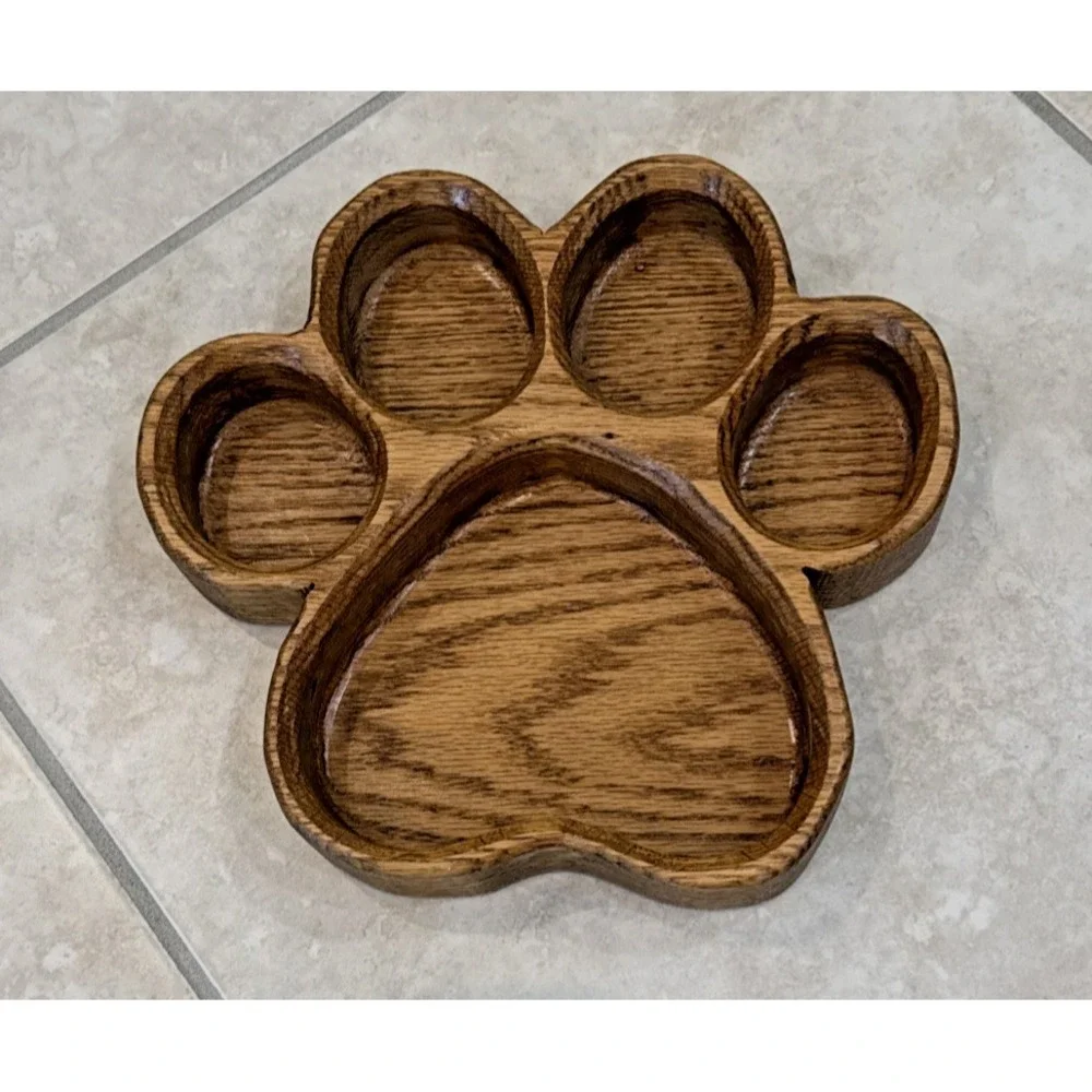 Handcrafted Wooden Paw Print Shaped Tray Catch All Bowl Serving Tray 10.5x10x1.5